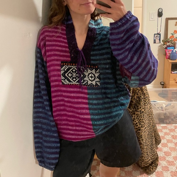 Lightweight psychedelic color block sweater OS - Picture 5 of 7